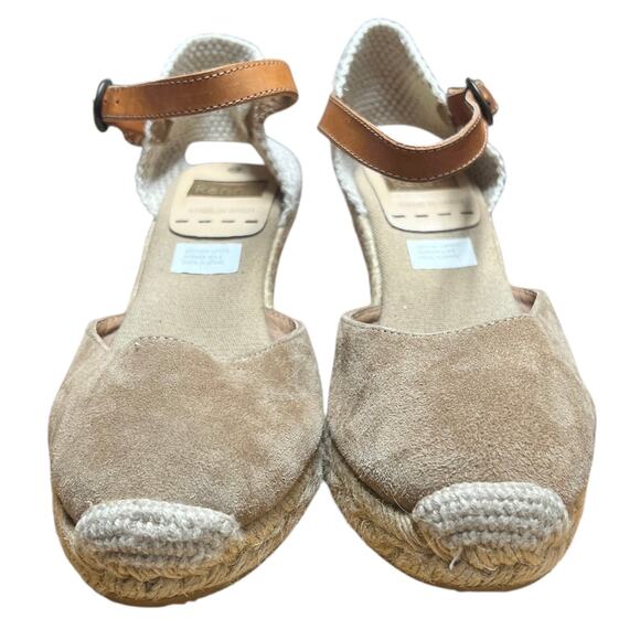 Kanna Taupe Espadrille Suede Sandals Jute Wedge 2 1/2" Heel Ankle Strap US 7 - Picture 5 of 8